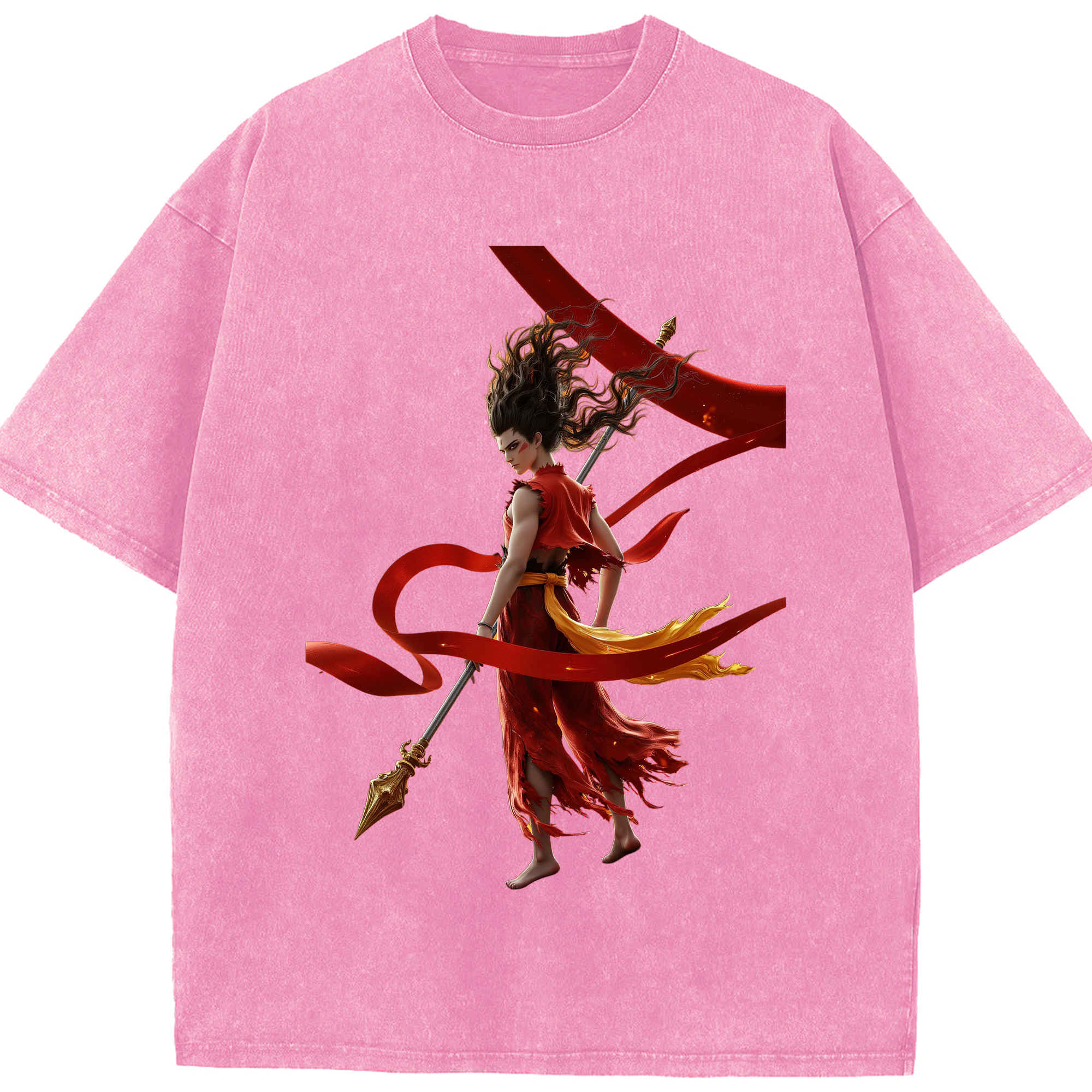 （画像用） Ne Zha 2 ナタ 魔童の大暴れ 綿100% ヴィンテージ風 半袖Tシャツ（フロントプリント）